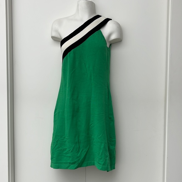 Dresses & Skirts - BEDO asymmetrical one shoulder body con green striped dres